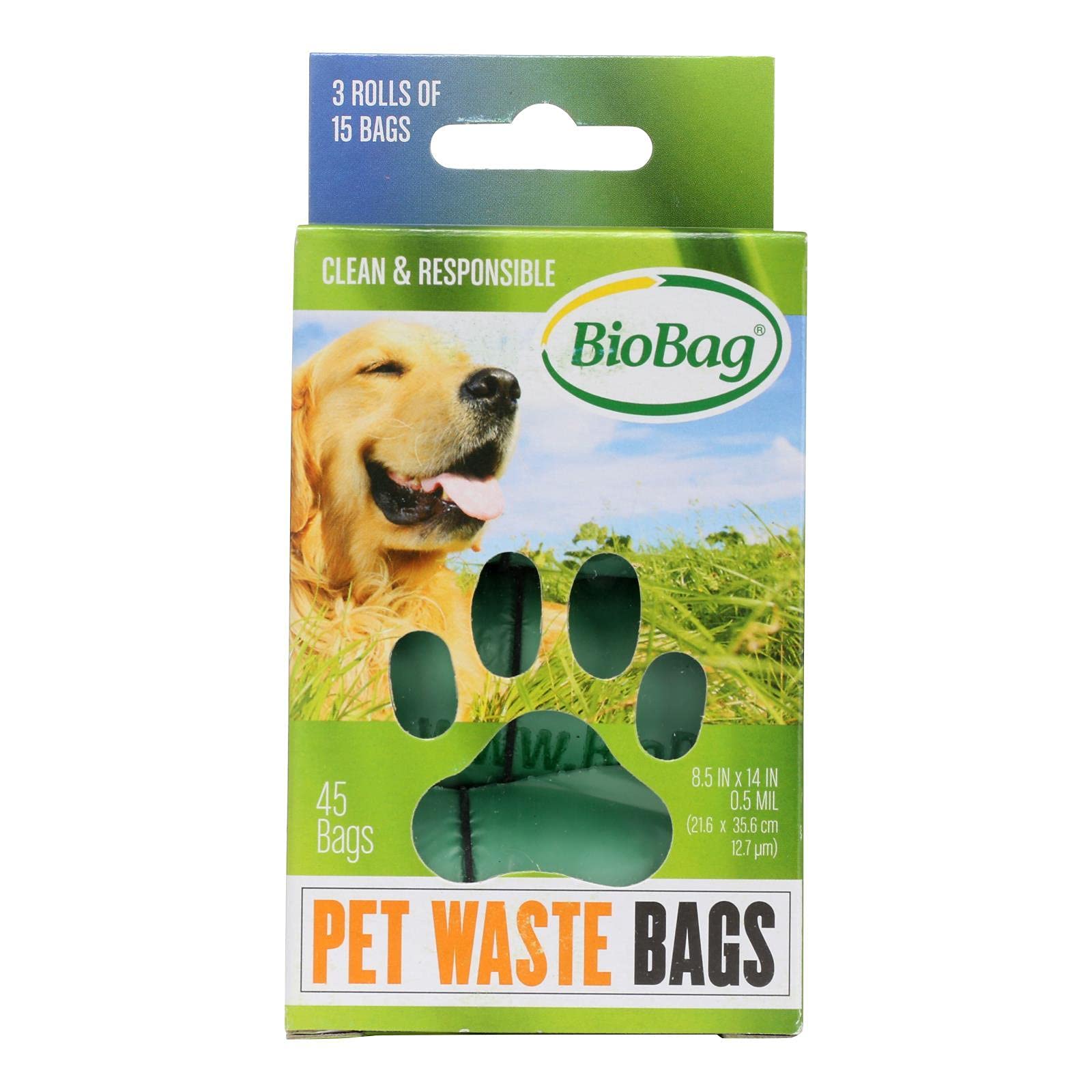 Biobag Dog/Pet Waste Bags on a Roll 45 Bags Each Box (Case of 12) Total 540 Bags
