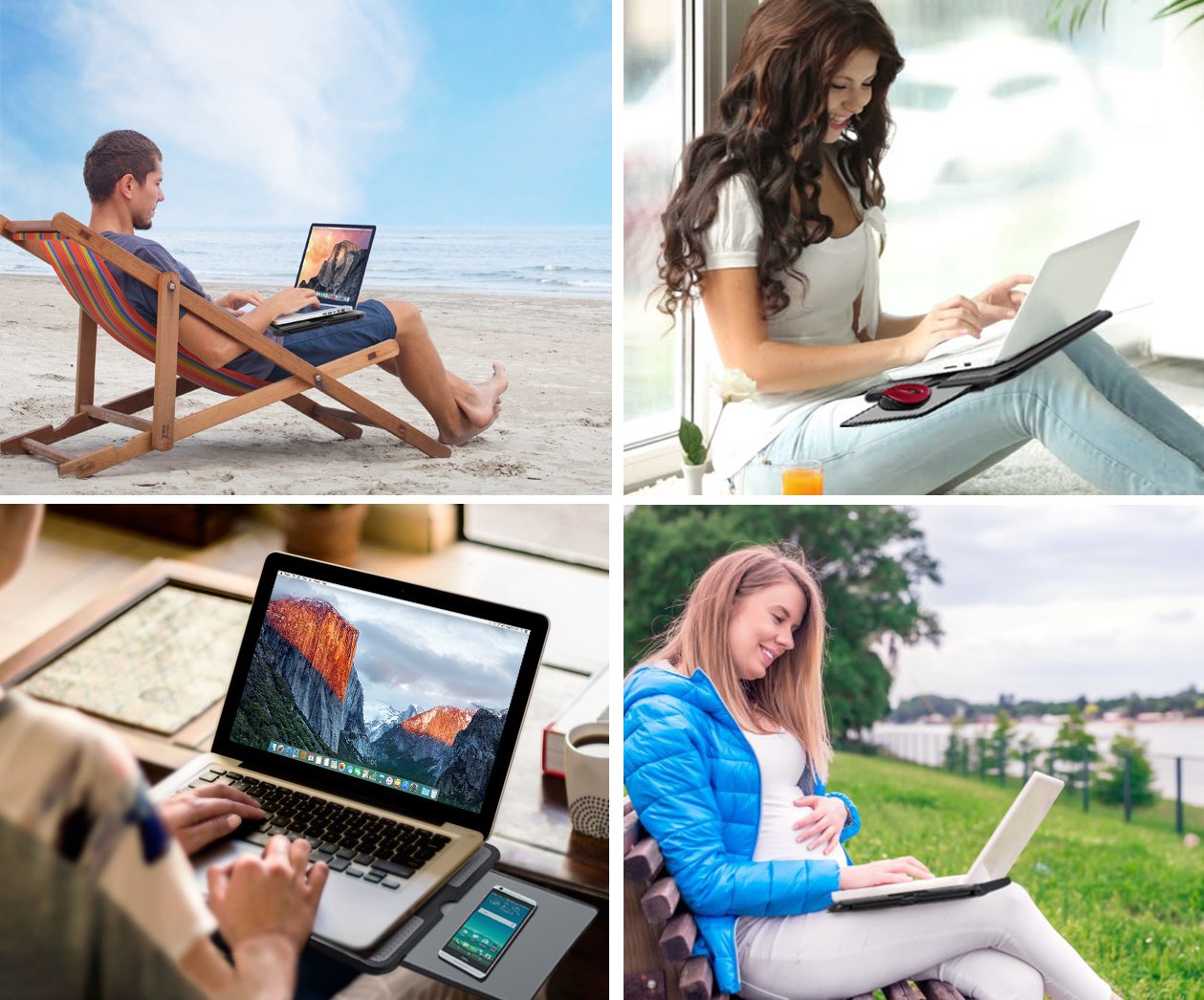 MAX SMART Lap Desk - Lap Tray Stand w Mouse Tray Mouse Pad, Anti-Slip Heat Shield, Cooler Working Surface as Table Computer Stand in Bed Sofa Recliner Couch, Laptop Accessory Black/Gray