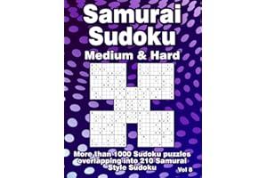 Samurai Sudoku Puzzle Book: 210 Medium & Hard Leveled Samurai Style Sudoku for Adults & Clever Kids