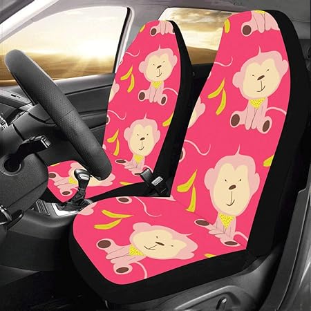 Amazon Ckyhyc カーシートカバー サルやバナナ 自動車 座席 クッション マット 前席 2個 フロントベンチシート用 保護 防水 適用 ずれにくい おしゃれ シートカバー 車 バイク