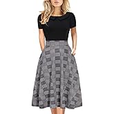 Women's Elegant Vintage Dresses Knee Length Casual Floral Print Work Party Peter Pan Collar A-Line Dress with Pockets 978