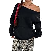 RoseSeek Women's Oversized Off Shoulder Sweatshirts Long Sleeve Basic Thermal Pullover Tops with Pocket