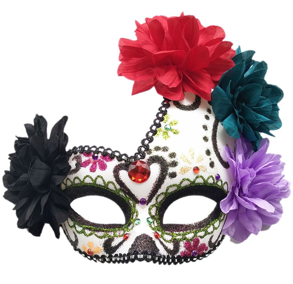 Coolwife Women's Masquerade Mask Mexican Day Of The Dead Sugar Skull Eyemask Masque Fancy Dress (Green/White/Black)