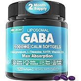 LILICARE GABA Supplement - 1000 mg Liposomal Form for Optimal Absorption,GABA with L-Theanine, Magnesium Glycinate, 5HTP, Vitamin D3 for Brain Calm, Mood, Zzz Better - Melatonin-Free 120 Softgels.