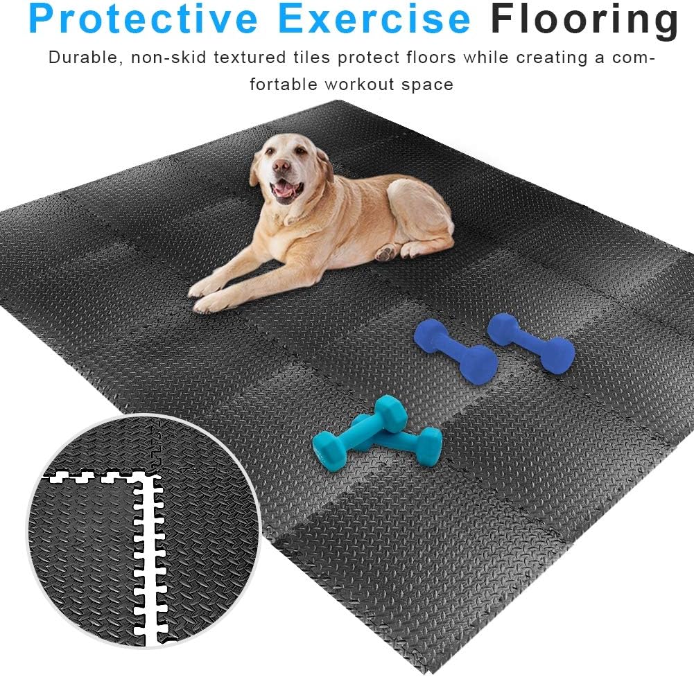 StillCool Puzzle Exercise Floor Mat, EVA Interlocking Foam Tiles Exercise Equipment Mat with Border - for Gyms, Yoga, Outdoor Workouts, Kids (E. 20 Square Feet (20 Tiles) - Black) : Sports & Outdoors