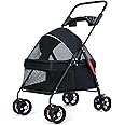 Tokenkuko Pet Stroller 4 Wheels Dog Cat Stroller,Pet Folding Stroller,Foldable Dog Cat Cage Jogger Stroller with Storage Basket and Cup Holder,Breathable and Visible Mesh for Medium Small Dogs Cats