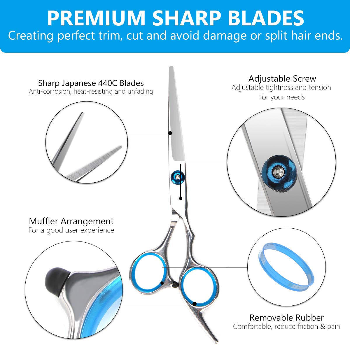 ORDORA Hair Cutting Scissors Kit for Women & Men, Professional Hair Scissors Set for Cutting Hair with Hair Scissors, Thinning Scissors, Razor Comb, Hair Comb, Clips, Brush: Home Improvement