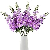 Rzoukler Purple Delphinium Artificial Flower 6PCS Purple Faux Larkspur Silk Delphinium Flowers 29.52" Long Stem Fake Flower for Tall Vase Wedding Floral Arrangements Home Table Decor(Purple)