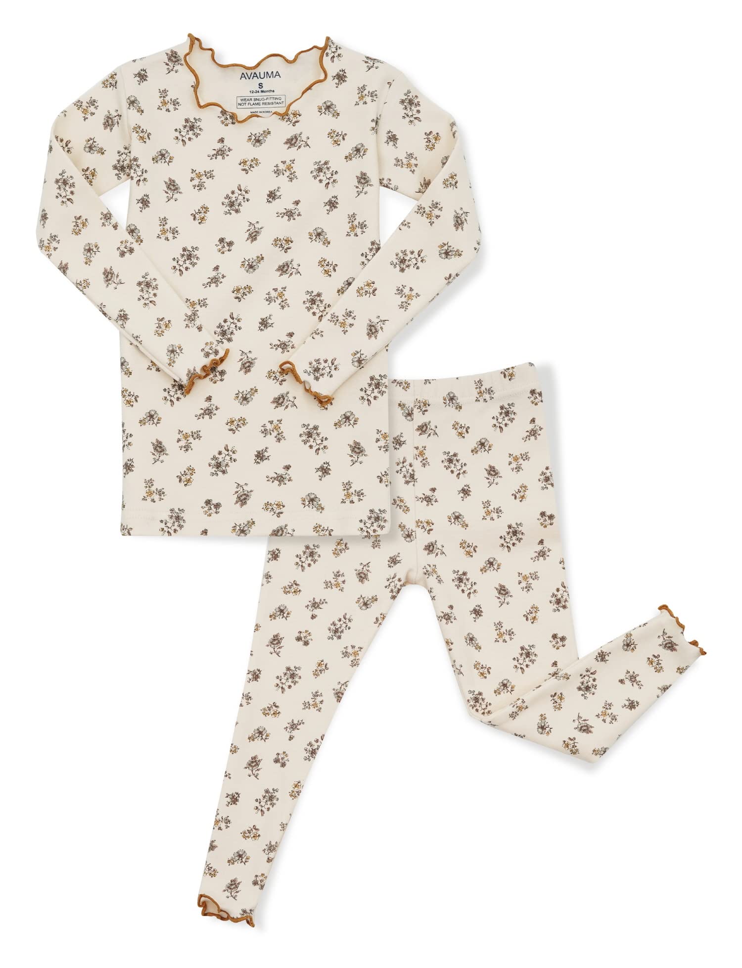 Photo 1 of AVAUMA Baby Boys Girls Pajama Set 6M-7T Kids Cute Toddler Snug fit Flower Pattern Design Pjs Cotton Sleepwear Ruffled Shirring (Laura.Ivory/BrFlower.S)
