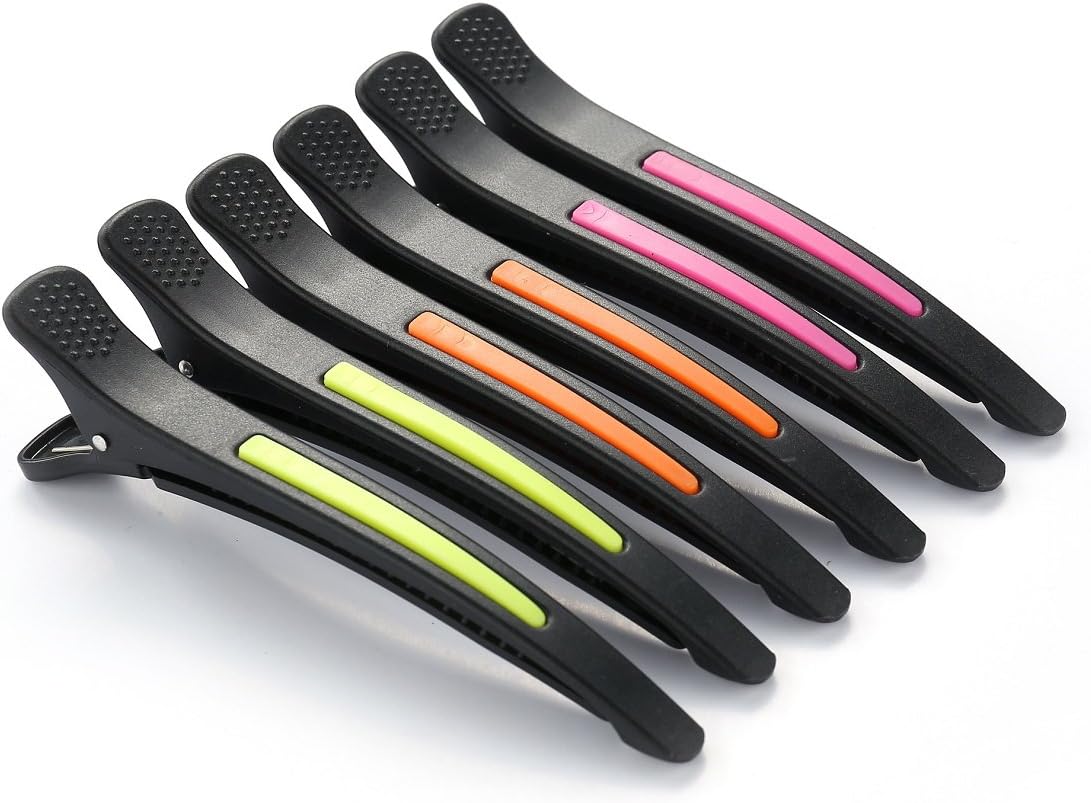 6Pcs/set Pinup Plastic Duck Bill Hair Clips for Sectioning Hair - Professional Non Slip Silicone band Clips Salon DIY Accessories Hairpins Hairgrip for Women(Blcak-Multicolor)
