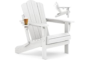 KINGYES Folding Adjustable Adirondack Chair, All Weather Resistant Reclining Adirondack Chair with Cup Holder, HDPE Folding Adirondack Chairs, White
