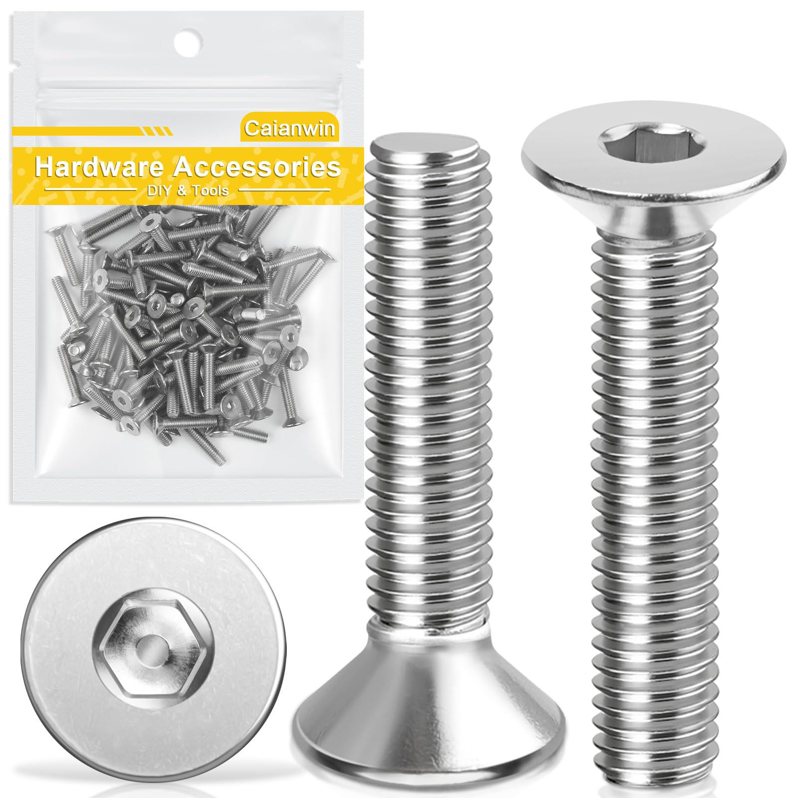 Caianwin 50Pcs M5*25mm Hex Countersunk Bolts DIN7991 Machine Screws 304 Stainless Steel Countersunk Screws