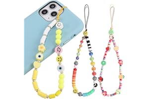 TOOVREN Beaded Phone Charms 3PCS, Evil Eye Bead Handmade Phone Chain Cell Phone Wrist Lanyard Strap Cute Anti-Lost Phone String Kawaii Bracelet Keychain Decoration Y2K Aesthetic Accessories for Girls