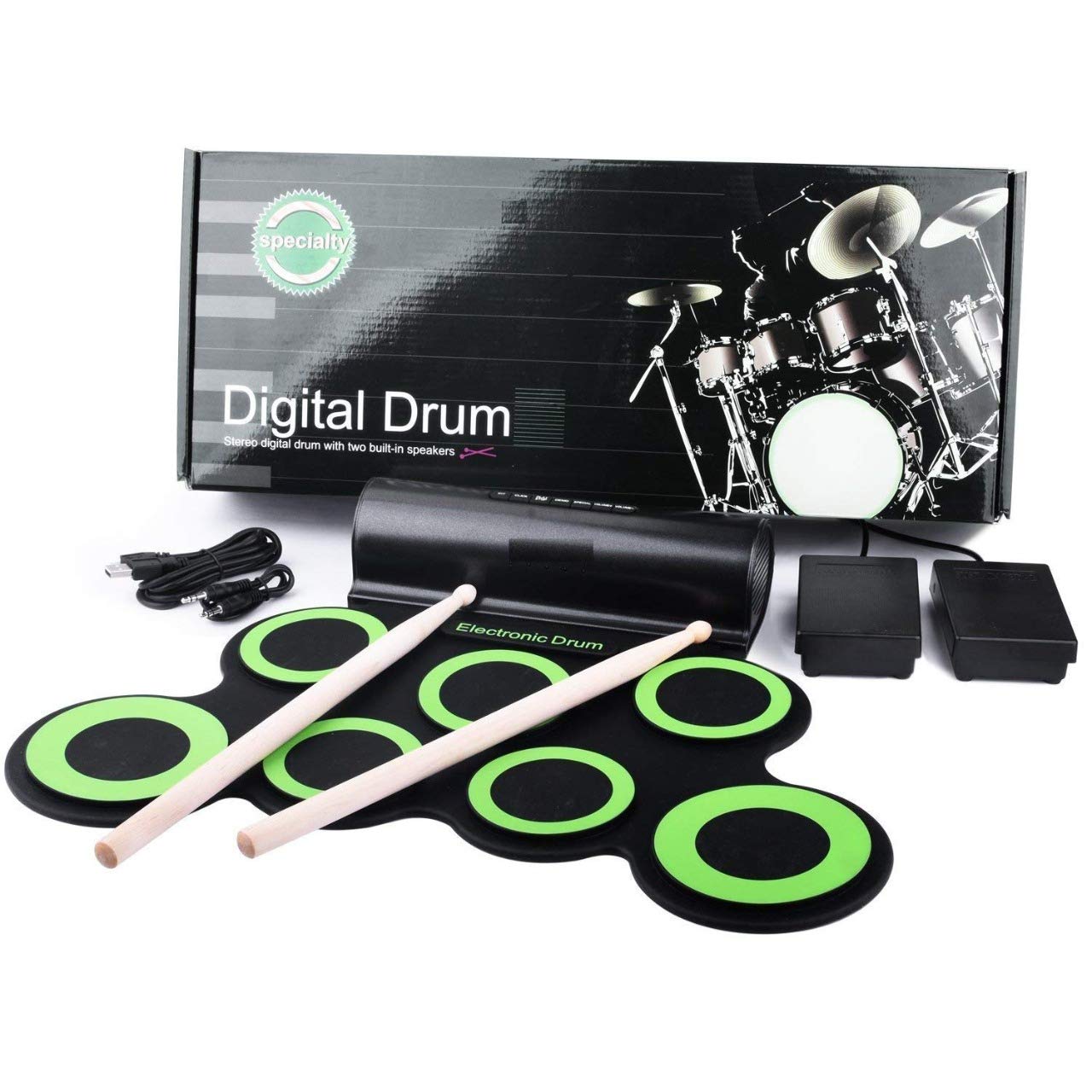 Buy Powerpak G3001A Hand Roll Up Electronic Drum Pad (Black/Green