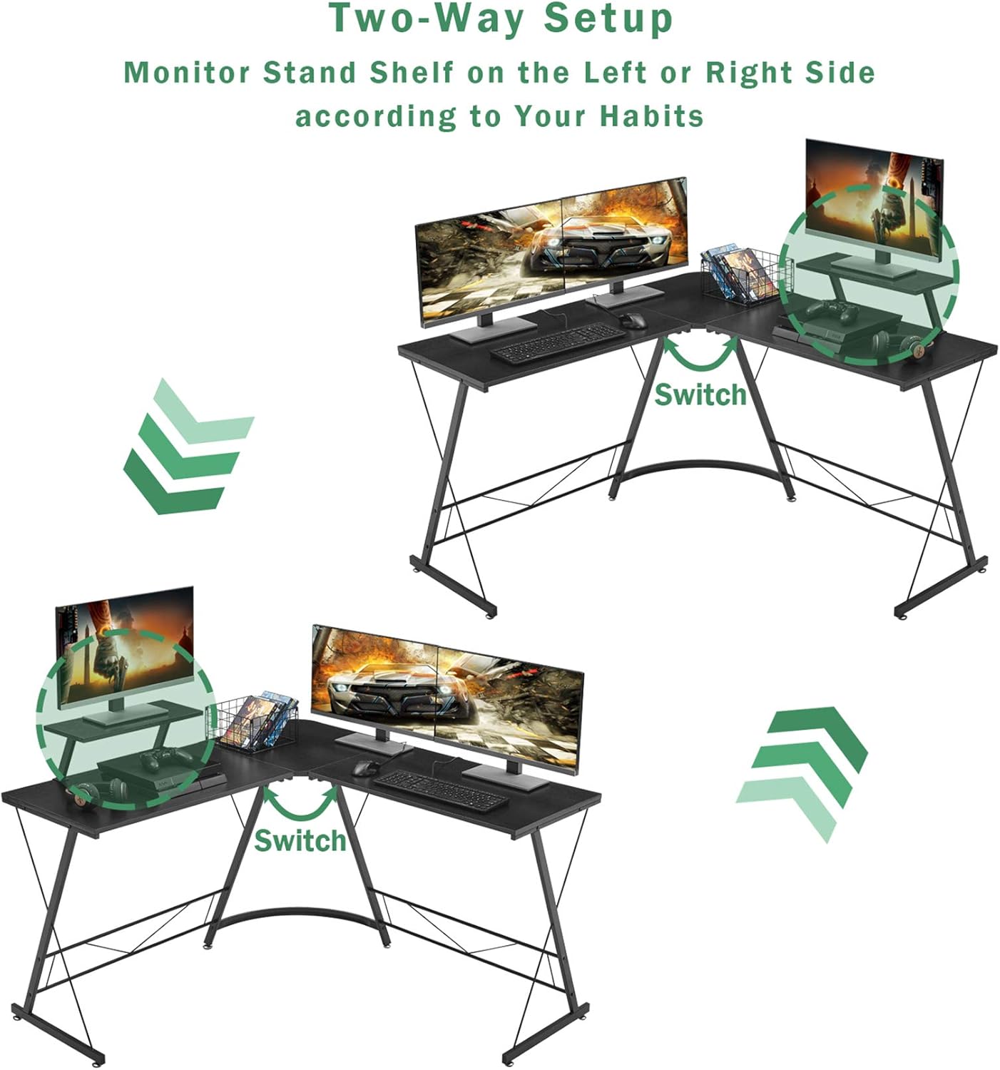 Mr IRONSTONE L-Shaped Desk 50.8" Computer Corner Desk, Home Gaming Desk, Office Writing Workstation with Large Monitor Stand, Space-Saving, Easy to Assemble, Black: Furniture & Decor