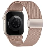 Stretchy Band Compatible with Apple Watch Bands 40mm 38mm 41mm 42mm 44mm 45mm 46mm 49mm Women Men,Strong Magnetic Clasp Elastic Sport Strap for iWatch Series 11 10 9 8 7 6 5 4 3 2 1 Ultra SE/Pink Sand