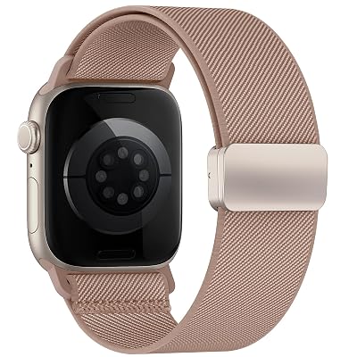 Stretchy Band Compatible with Apple Watch Bands 40mm 38mm 41mm 42mm 44mm 45mm 46mm 49mm Women Men,Strong Magnetic Clasp Elastic Sport Strap for iWatch Series 11 10 9 8 7 6 5 4 3 2 1 Ultra SE/Pink Sand