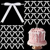 Riceshoot 50 Pcs Twist Tie Bows for Cake 3x4.5 Inch Satin Ribbon Bows for Gift Wrapping Treat Bags Craft DIY Valentines Day Wedding Baby Shower Birthday Party Decorations(White)