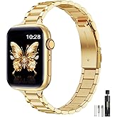 WFEAGL Thin Metal Bands Compatible with Apple Watch Band 42mm (Series 11 10) 41mm 40mm 38mm for Women, Slim Stainless Steel Wristbands for iWatch SE Series 9 8 7 6 5 4 3 2 1 (Gold)