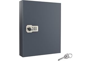 RISTERN Key Box - Secure Combination Lock Key Holder for Home and Office - Wall Mountable Key Storage with 24 Tags and Hooks, Black Steel Key Cabinet and key organizer 10.6”×2.4”×12.5”