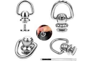 AROKIMI 4Pcs Brass Ball Studs Rivets D Ring for Leather Crossbody Purse Craft,Silver