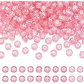 370pcs Transparent Acrylic Alphabet Letter Beads 7mm Flat Round Disc Coin A-Z White Letter Pattern Loose Spacer Beads Charms for DIY Necklace Bracelet Jewelry Making, Pink