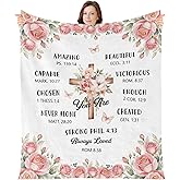 Wxiben Christian Blanket Gifts for Women - Religious Faith Bible Baptism Gift, Catholic Christmas Birthday Friendship Gifts for Girls Sister Mom, Pink Rose Cross Inspirational Throw Blanket 59"X 51"