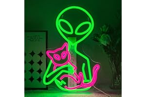 Virlusy Alien Neon Sign for Wall Decor Dimmable Aliens Cat Led Lights Signs for Bedroom Green Neon Light for Game Room Man Cave Bedroom Party Decoration Gift for Kids Boys