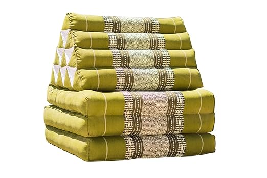 thai4living Thaikissen Thai Yogakissen Yogamatte Kapok Sitzkissen Dreieckskissen Mit DREI Auflagen, Grün, 56x45x165cm
