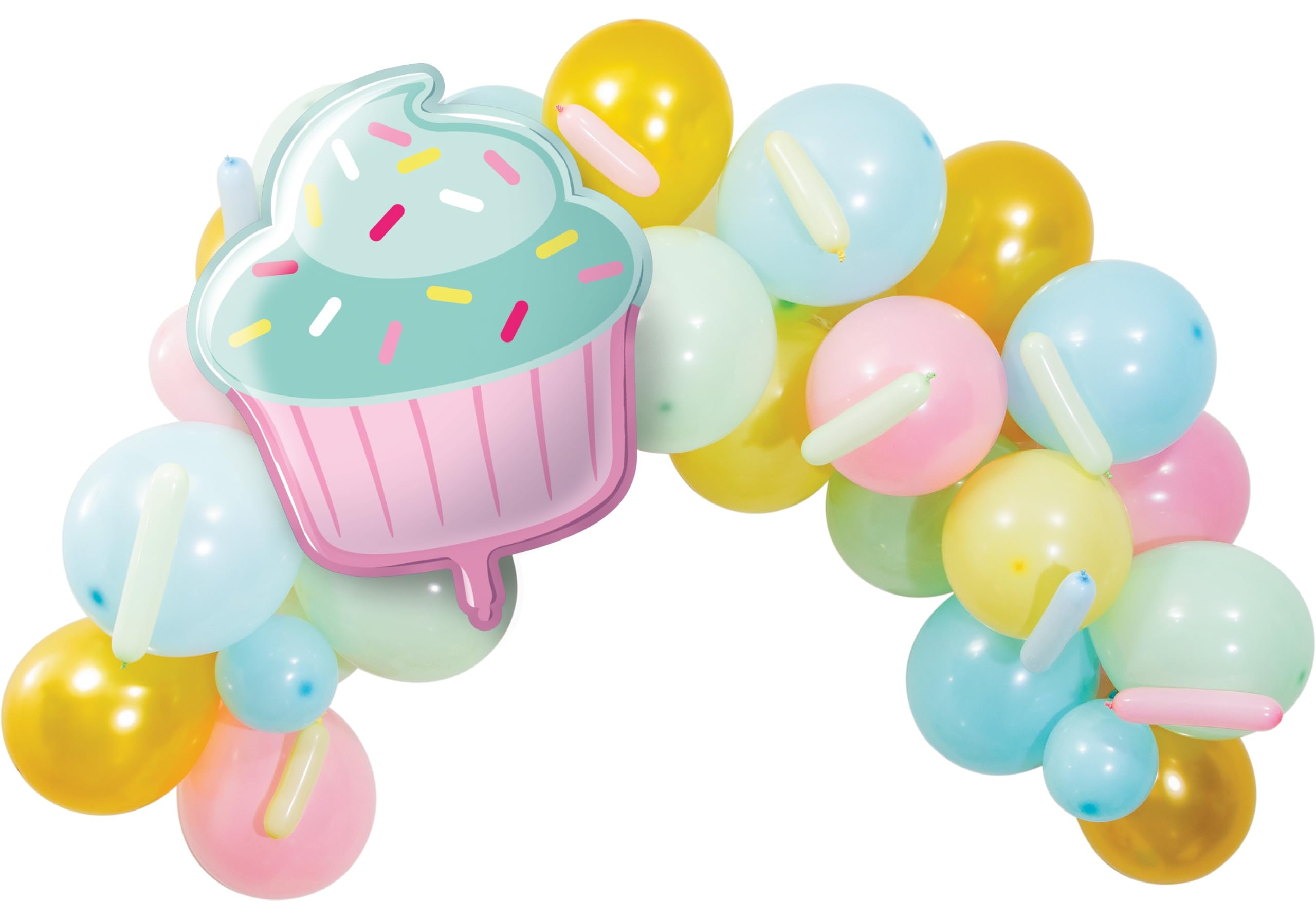 Photo 1 of Creative Converting Bakery Sweets Balloon Arch Kit - 45 Pieces, Mint Green, Pink, Light Blue, Yellow - Balloon Garland - Cupcake Theme - Children's Birthday - Unisex