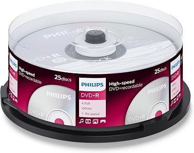 Philips DVD+R 4.7GB 120 Min 16x Blank Discs Recordable Media DR4S6B25F/00