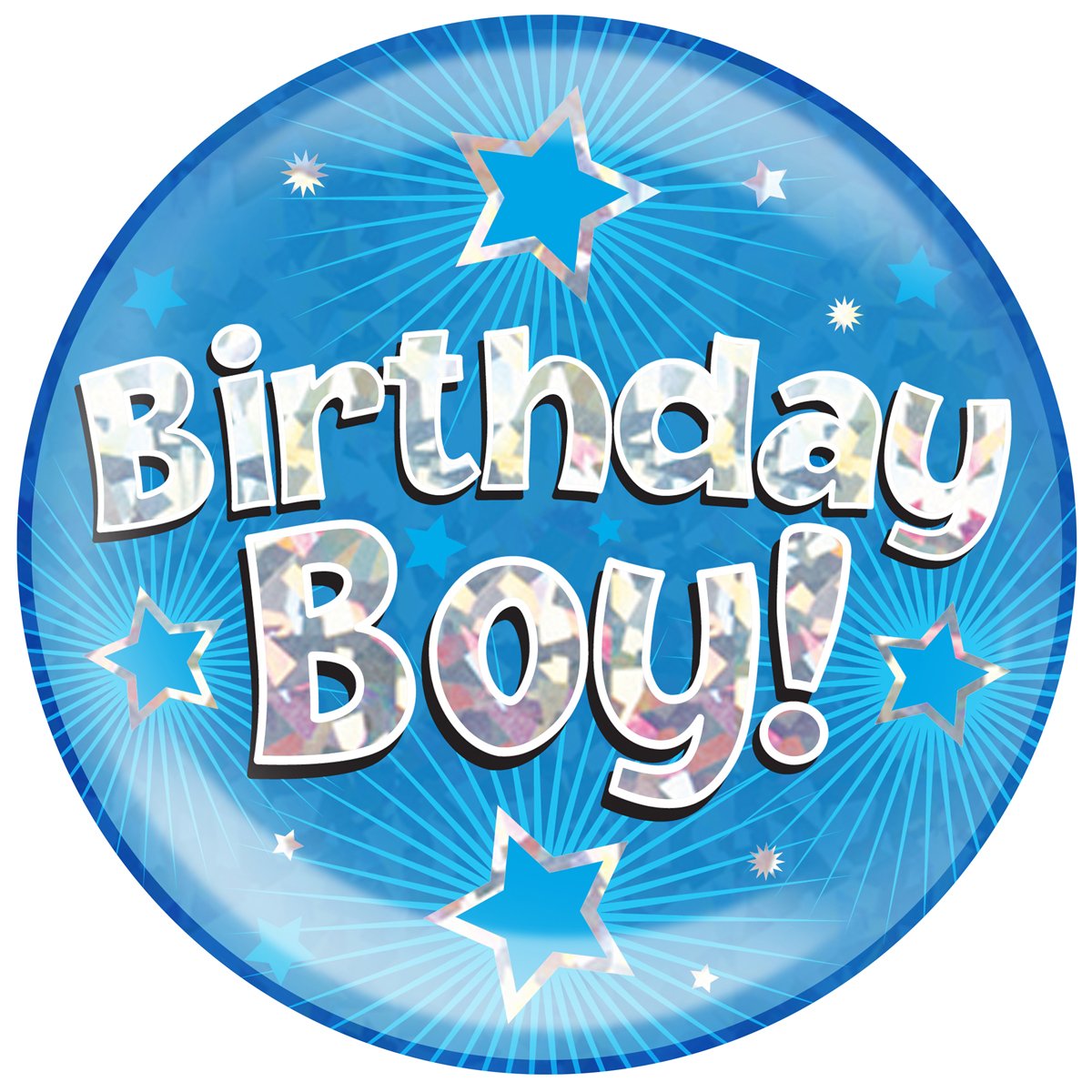 OAKTREE UK 633322 6" Jumbo Badge Birthday Boy Blue Holographic Cracked Ice