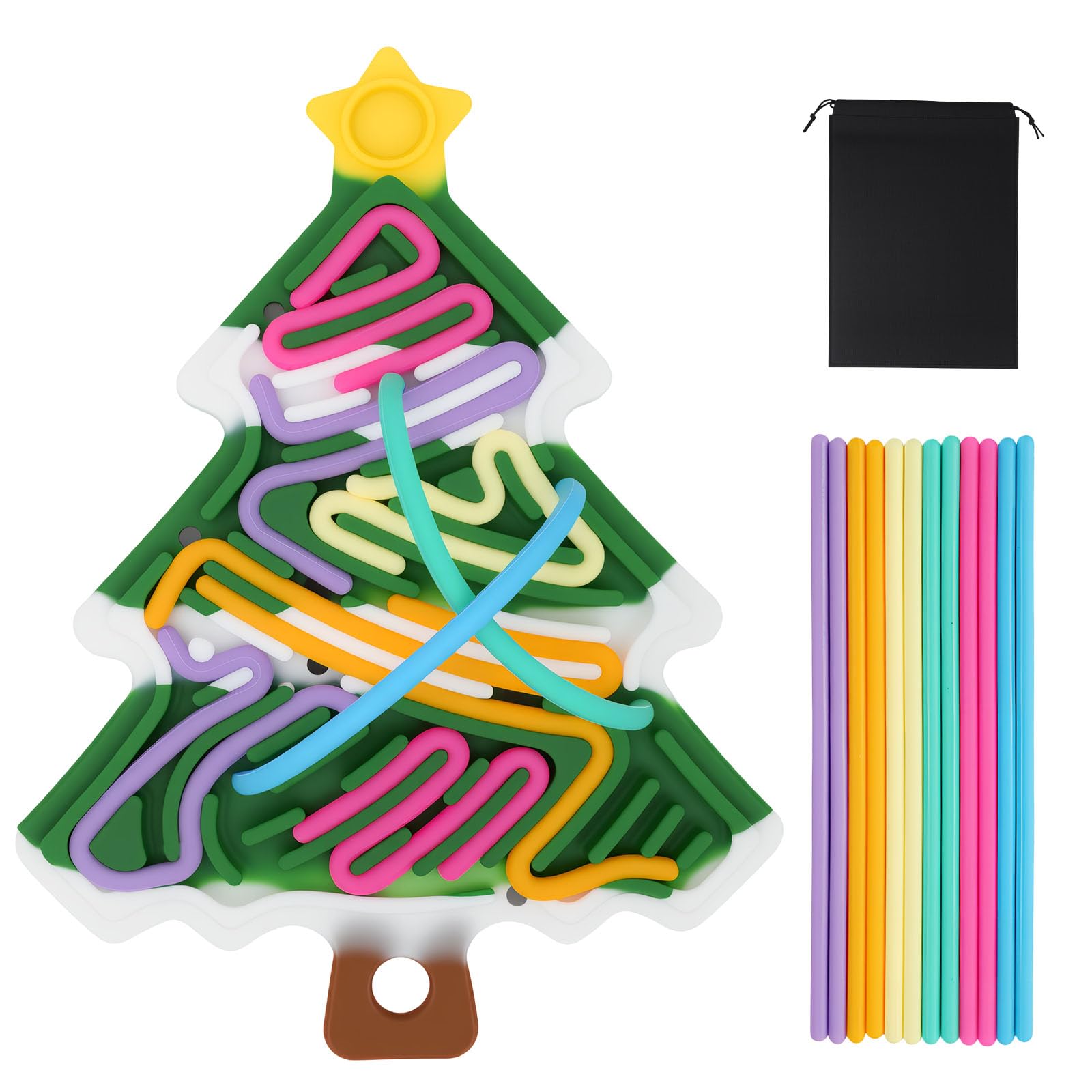 Sensory Silicone Board Set Cloud and Christmas Tree Fun and Interactive Sensory Toy for Children with 12 Sticks Included and Storage Bags (Christmas Tree Green) — image 1