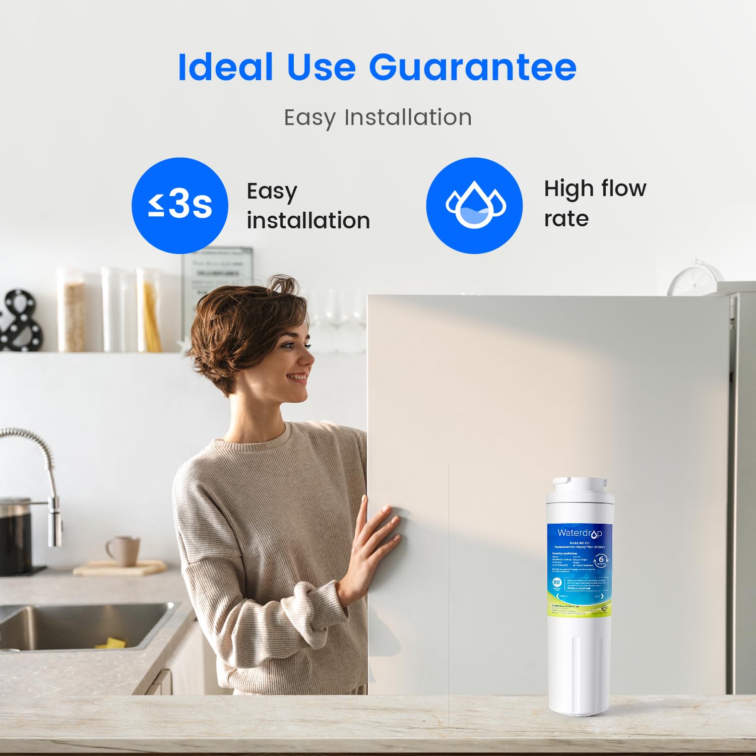 Waterdrop EDR4RXD1 Refrigerator Water Filter Compatible With EveryDrop® Filter 4, Whirlpool