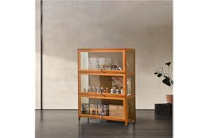 SAADHGG Curio Display Cabinet Display Case Storage Shelves with Acrylic Glass Door, Collectibles Toy Organizers Rack & Display Shelf, for Playroom, Bedroom, Negocio,Orange,Three_Layer