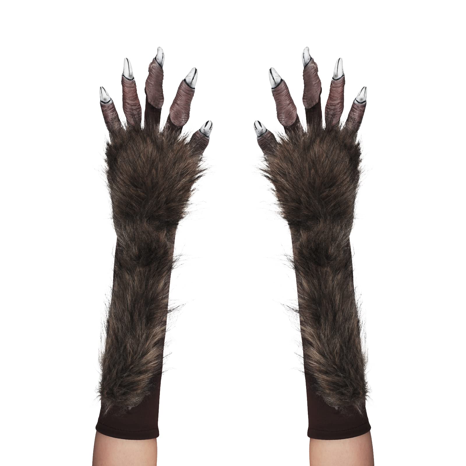 Halloween Werewolf Wolf Claws Furry Wolf Gloves with Long Nail Horror Bear Paws Hairy Hand Claws Elbow Gloves Handwear for Carnival Cosplay Party Costume Accessory Fancy Dress Prop