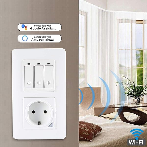 Alexa   Temporizador para persianas con enchufe inteligente inalmbrico botn fsico compatible con Alexa Google Home y Smart Life funcin de temporizador y mando a distancia con marco magntico