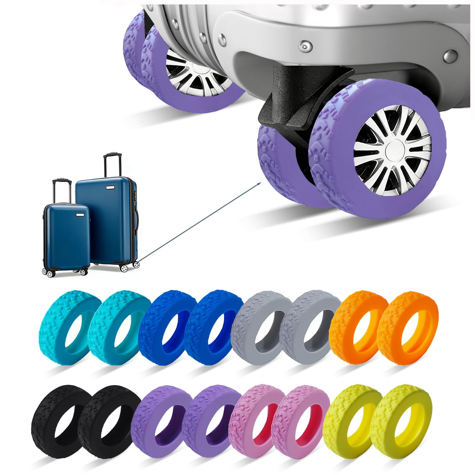 Photo 1 of 16-Pack Luggage Wheel Covers, Luggage Wheel Protector Covers for 2-2.4 inches Wheels Suitcases?Anti-Scratch & Noise Reduction Design, Silicone MaterialDurable Travel Case Accessories(16, Purple).