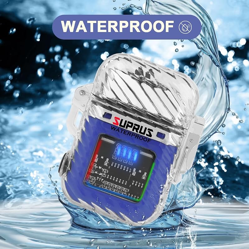 Encendedor luminoso de 3 modos de linterna, resistente al viento, resistente al agua, mecheros eléctricos, recargable, de plasma de doble arco, con silbato de emergencia de supervivencia y