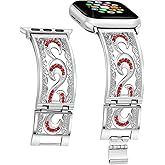 Duoan Dressy Jewelry Crystal Bracelet Compatible with Apple Watch Band 38/40/41/42/44/45/46/49mm iWatch Series 11/10/9/8/7/6/5/4,Bling Rhinestone Wristband Strap,Elegant Hollow-out Metal Bangle Women