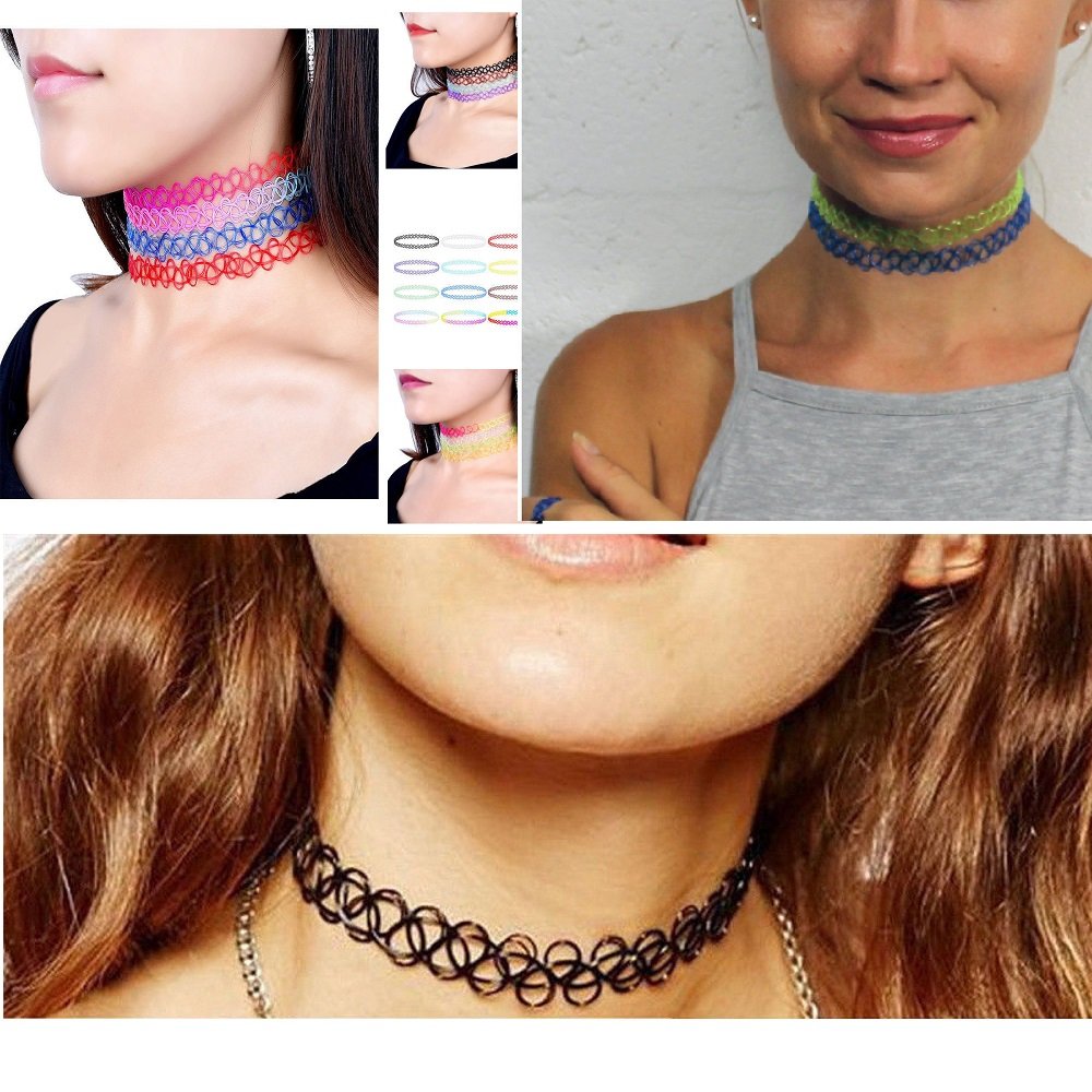 12PC Set Choker Rainbow Flower Collar Necklace for for girls kids