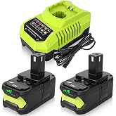 2 Pack 8.0Ah Long Runtime Replacement for Ryobi 18V Battery and Charger Kit | Compatible with Ryobi 18 Volt Battery P102 P103 P104 P105 P107 P108 P190 P109 P190 P191 P122 Cordless Power Tools