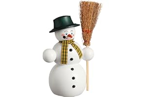 Seiffener Volkskunst SV 12214 Original Erzgebirge Smoker Snowman with Broom Height 16 cm