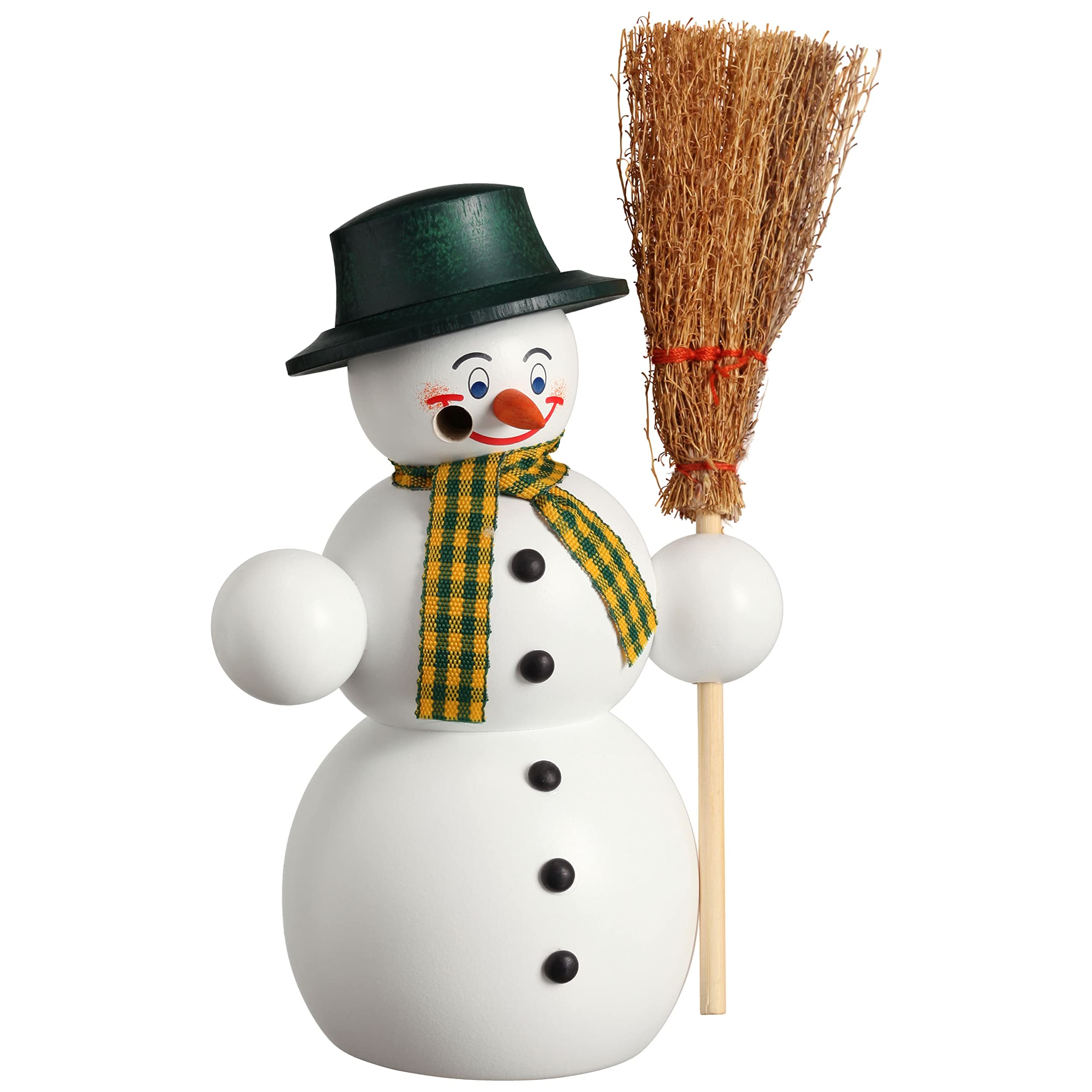 Seiffener Volkskunst SV 12214 Original Erzgebirge Smoker Snowman with Broom Height 16 cm