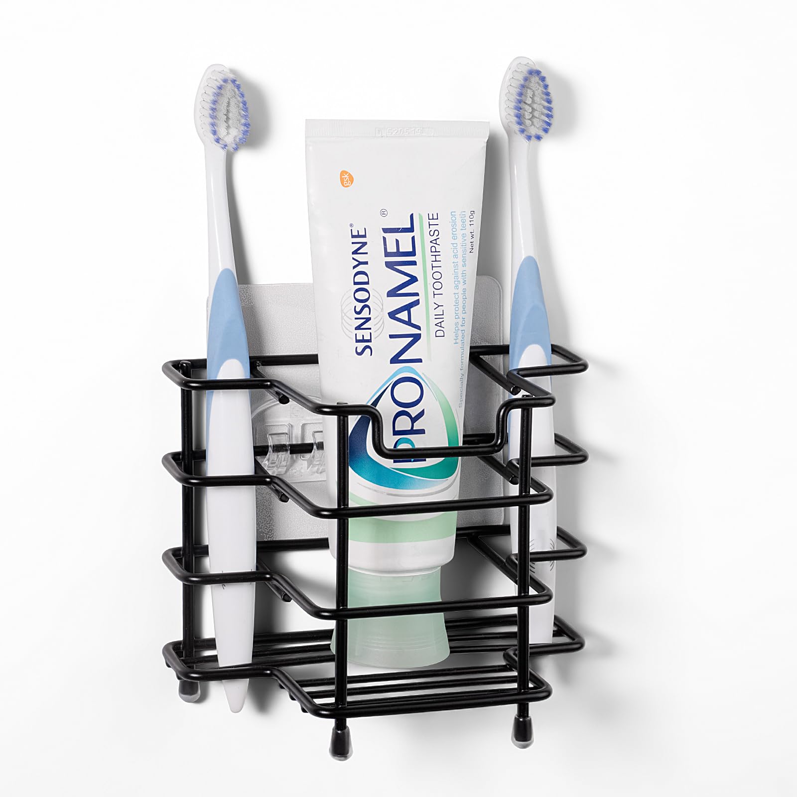 Linkidea Toothbrush Holder for Shower, Stainless Steel Brush Stand, Countertop/Wall Mount 3 Slots Organizer Compatible with Colgate Extra Clean, Oral-B CrossAction Manual Toothbrush (Black)