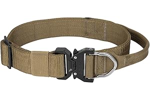 ICEFANG Tactical Dog Collar with Handle,Everyday Wear Pet Collar,1.5" Nylon Webbing,Metal Quick Release Buckle Integrated Stainless Steel D-Ring (XL (19"-23"), Coyote Brown)