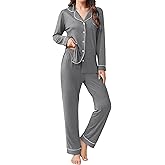 Ekouaer Womens Pajamas Set 2 Piece Button Down Pjs Soft Long Sleeve Top and Pants Sleepwear Set Lounge Sets