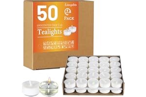 Linegohts Unscented Clear Cup Smokeless Tea Lights - 50 Pack White Palm Tealight Candles - 4+ Hour Burn Time - Clean-Burning Votive Tealights Candles for Home, Shabbat & Anniversaries (50 Pack)