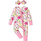 PATPAT Baby Girl Boy Footie Clothes, Bamboo Viscose, 2-Way Ruffled Zipper, Fold-Over Mittens & Cuffs with Headband