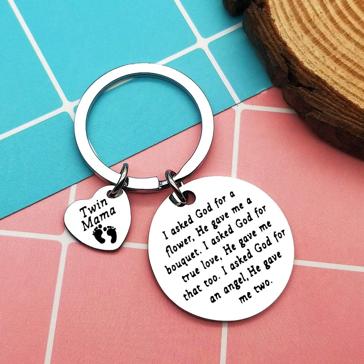 Twin Mom Gift Twin Mum Keyring Twin Mum Gift for Mom Of Twins Gift New Mom Keychain Twins Keyring To Be Mommy Gift New Mom Keyring Mother Of Twins Keychain Twin Mama Gift God Gave Me Two Twin Keychain - Image 5